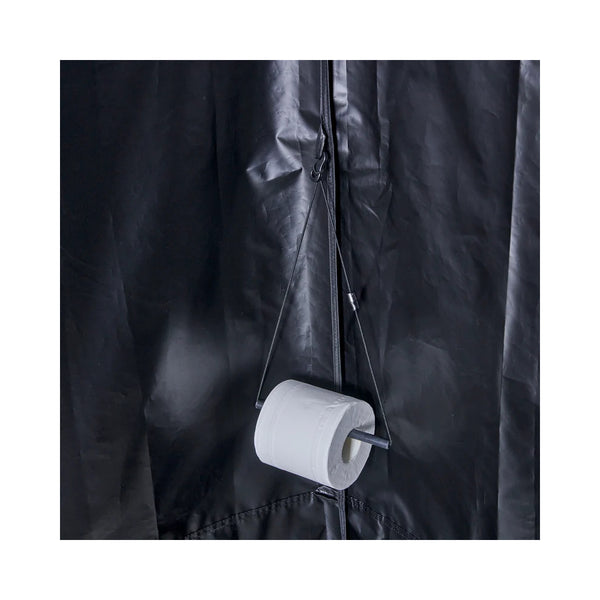 Black | Oztrail Deluxe Gazebo Blockout Ensuite Image Showing Close Up Of The Toilet Roll Holder.