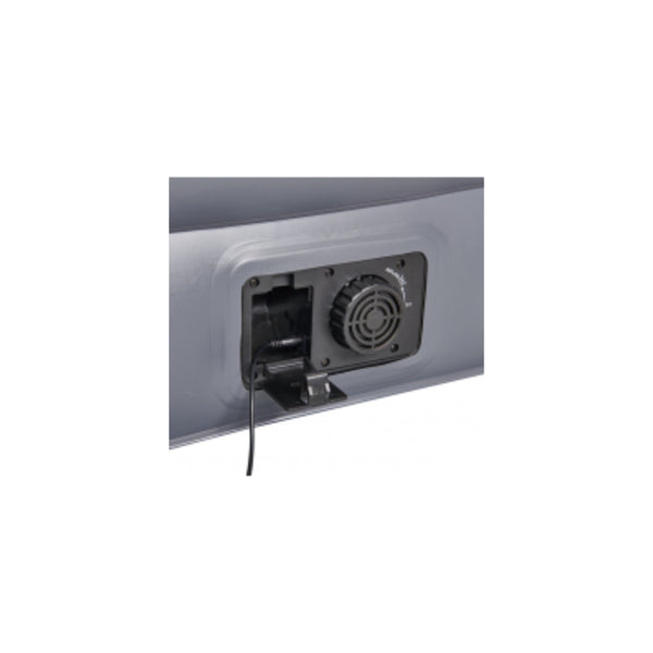 Black/Grey | Oztrail Doucomfort Queen Air Bed With 102V/240V Built In Air Pump Image Showing Close Up View Of Built In Air Pump.