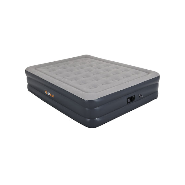Black/Grey | Oztrail Doucomfort Queen Air Bed With 12V/240V Built In Air Pump Image Showing No Logos Or Titles.