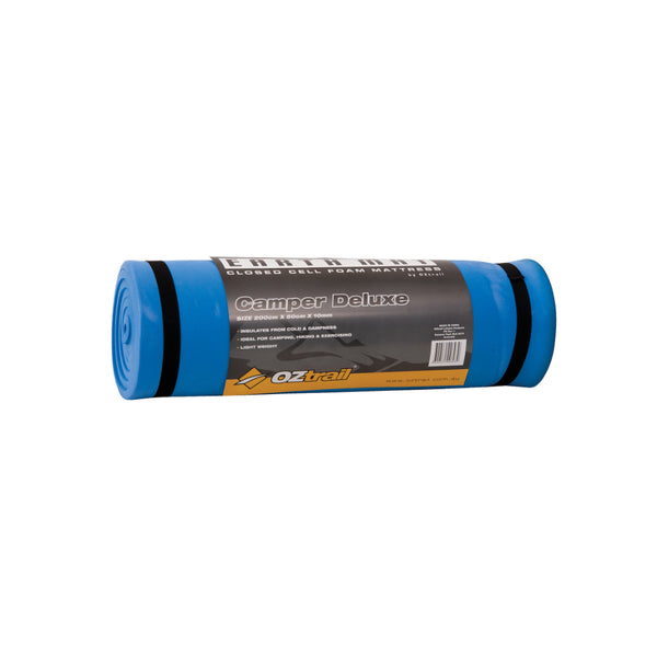 Blue | Oztrail Earth Mat Camper Deluxe Silver 10mm Mattress Image Showing No Logos Or Titles.