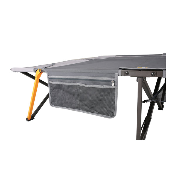Grey | Oztrail Easy Fold Stretcher Low Rise. Side Storage Pocket.