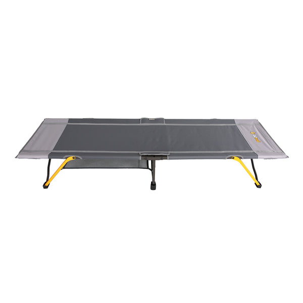 Grey | Oztrail Easy Fold Stretcher Low Rise. Side View. 