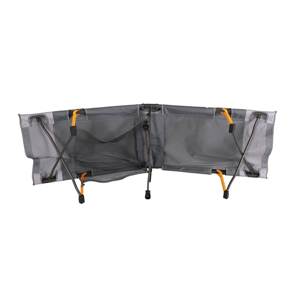 Grey | Oztrail Easy Fold Stretcher Low Rise. Underneath View. 