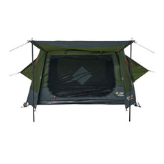 Green | Oztrail Fast Frame 3 Person Tent Image Showing Front View, With Awning Up.