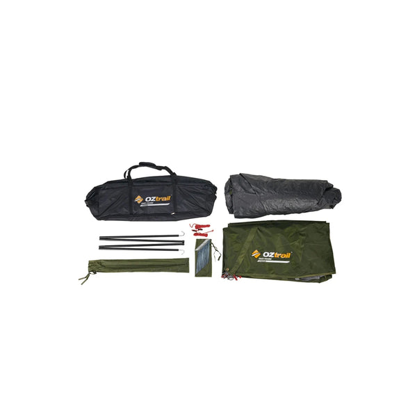 Green |Oztrail Fast Frame 3 Person Tent Image Showing View Of All Components Packed Down.