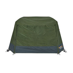 Green | Oztrail Fast Frame 3 Person Tent Image Showing Rain Sheet On And Zipped Up.