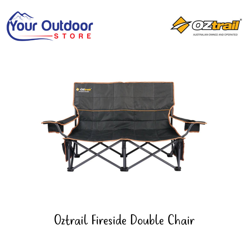 Oztrail Fireside Double Chair | Hero Image Showing All  Logos And Titles. 