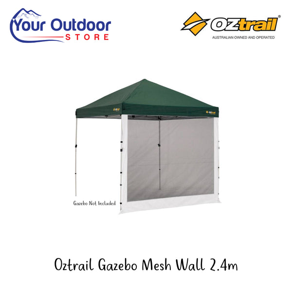 Oztrail Gazebo Mesh Wall 2.4m | Hero Image Showing All Logos And Titles, Gazebo Not Included.