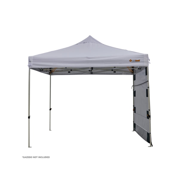 White | Oztrail Heavy Duty Gazebo Wall With Storage Image Showing Side View.