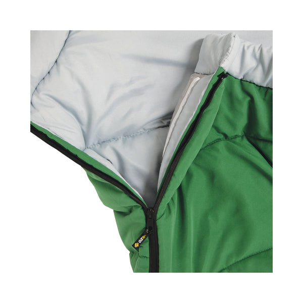 Green | Oztrail Junior Kingsford Sleeping Bag 0 Deg Image Showing Close Up Of The Inner Lining, Zipper Open.