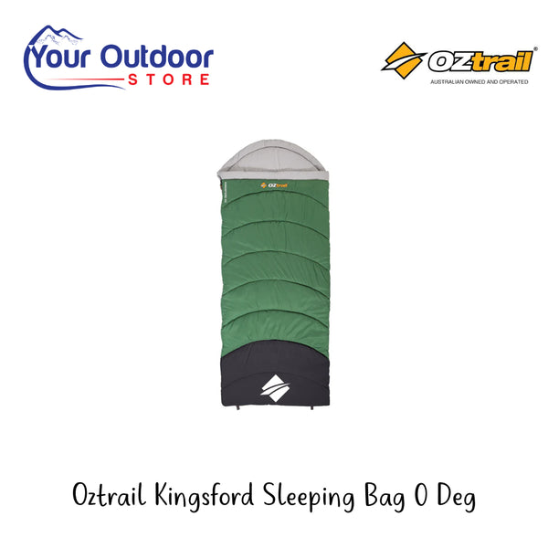 Oztrail Kingsford Sleeping Bag 0 Deg | Hero Image Showing All Logos And Titles.