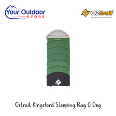 Oztrail Kingsford Sleeping Bag 0 Deg | Hero Image Showing All Logos And Titles.
