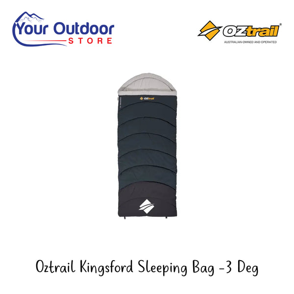 Oztrail Kingsford Sleeping Bag -3 Deg | Hero Image Showing All Logos And Titles.