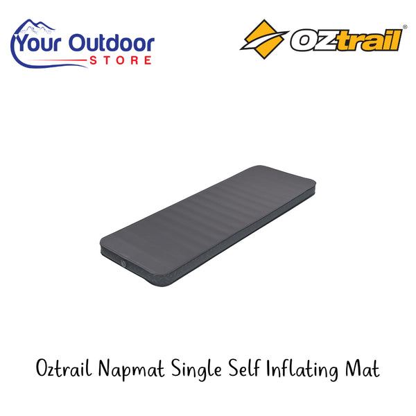 Oztrail Napmat Single Self Inflating mat | Hero Image Showing All Logos And Titles.