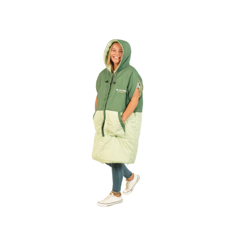 S/M Green | Oztrail Sleep Walker Sleeping Bag Image Showing The Bottom Cinched Up On The Waist For Easy Walking Around Movements.