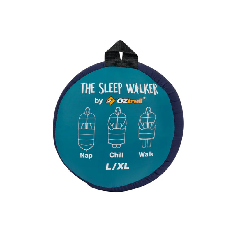 L/XL Blue | Oztrail Sleep Walker Sleeping Bag Image Showing Bottom View Of The Compression Sack.