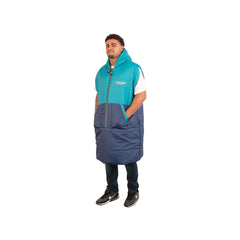 L/XL Blue | Oztrail Sleep Walker Sleeping Bag Image Showing Bottom Cinched Up On Waist For Ease When Walking Around.