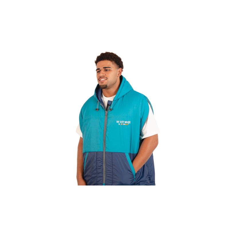 L/XL Blue | Oztrail Sleep Walker Sleeping Bag Image Showing Close Up View Of The Pockets And Zipper. 