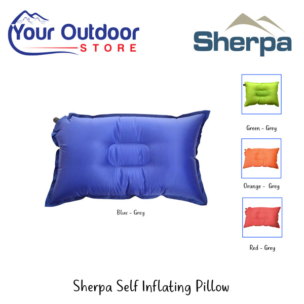 Sherpa Self Inflating Pillow | Hero Image Showing All Logos, Titles And Variants.