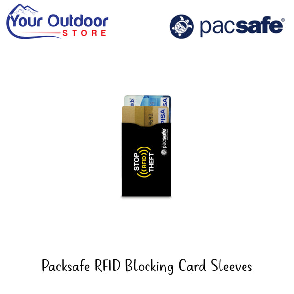 Pacsafe RFID Blocking Card Sleeve | Hero Image Showing All Logos And Titles.