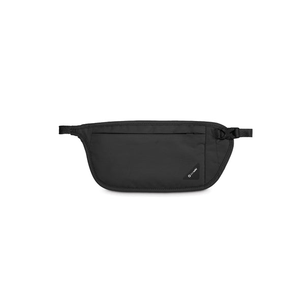 Black | Pacsafe V100 RFID Blocking Waist Wallet Image Showing No Logos Or Titles.