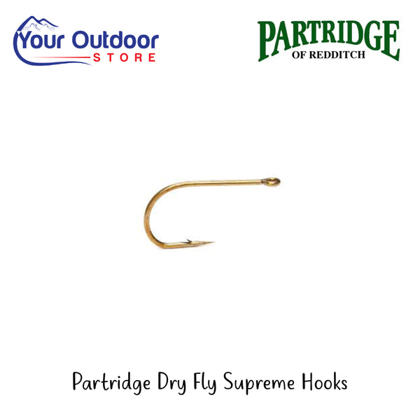 Partridge Dry Fly Supreme Hooks | Hero Image Showing All Logos And Titles.