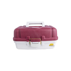 Maroon/White | Plano Saltwater Fishing Tackle Box Image Showing Front View Tackle Box Lid Closed And Latched.