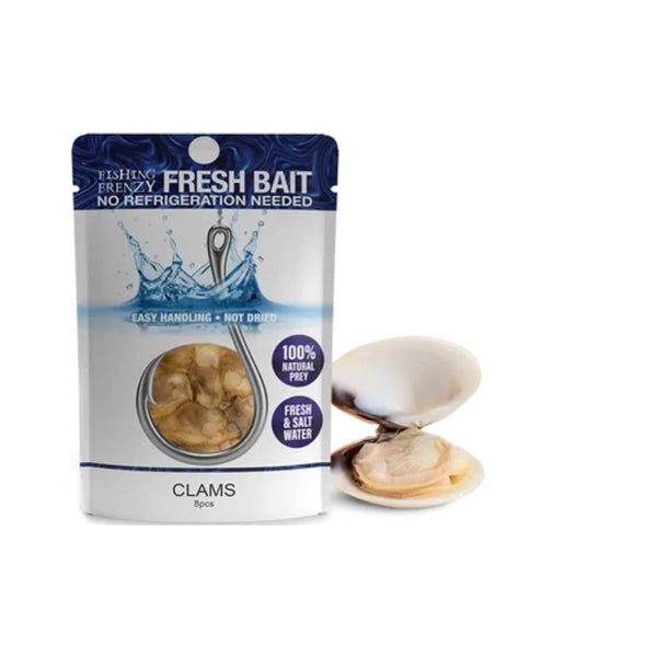 Clams | Fishing Frenzy Fresh Bait Image Showing Packet With Clam A Next To It.