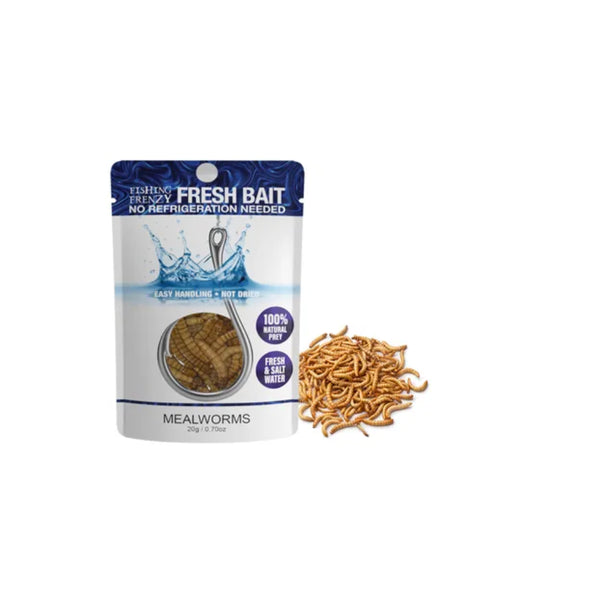 Meal Worms | Fishing Frenzy Fresh Bait Image Showing Packet With Meal Worms Next To It.