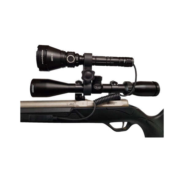 Black | Powabeam Torch Scope Mount Image Showing Mount, Mounted On Top Of The Scope, On A Riffle.