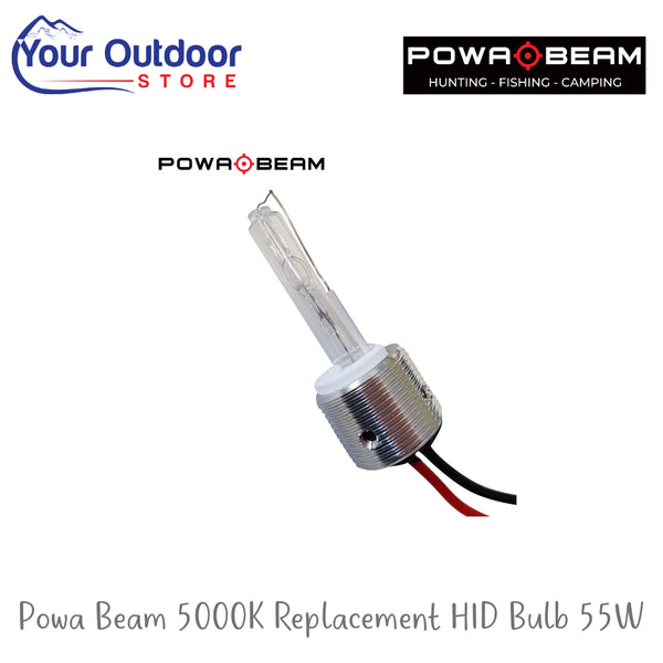 Powa Beam 5000K Replacement HID Bulb 55w | Hero Image Showing Al Logos And Titles.