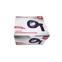 Black | Pow Beam Powa Lite Rechargeable Handheld Spotlight 1200LM Image Showing Packaging.