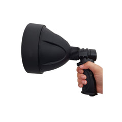 Black | Powa Beam Powa Lite Rechargeable Handheld Spotlight 1200LM Image Showing The Pistol Grab, Side View.
