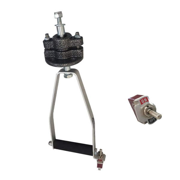 Black | Powa Beam Strut Handle. Angled Front View, Also Showing Close Up of on/off Switch. 