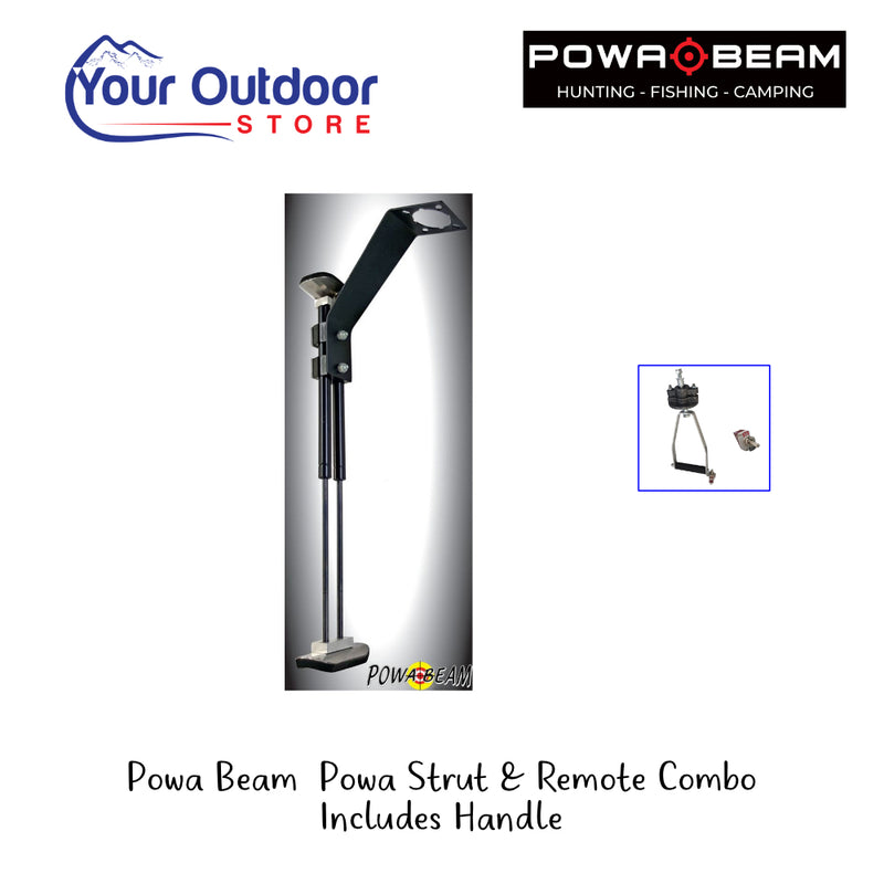 Powa Beam Powa Strut and Remote Combo - Includes Handle. Hero Image Showing Logos and Title. 