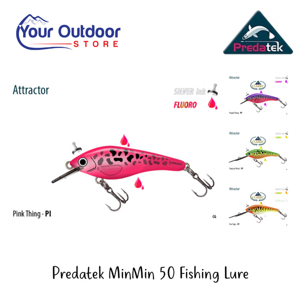 Predatek MinMin 50 Fishing Lure | Hero Image Showing All Logos, Titles And Variants.