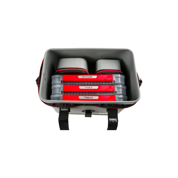 Grey / Black | Rapala Hydro Premium Tackle Bag Image Showing Top View, No Insert, Lid Open.