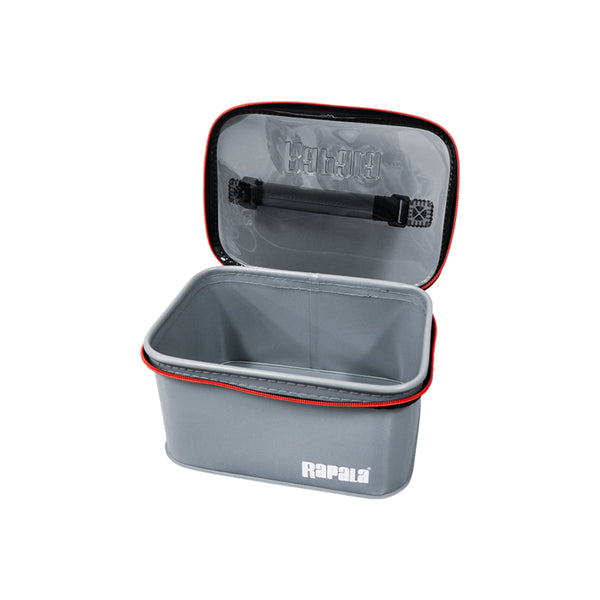 Grey/Black - Extra Large | Rapala Hydro Tackle Box Image Showing Front View, Lid Up.