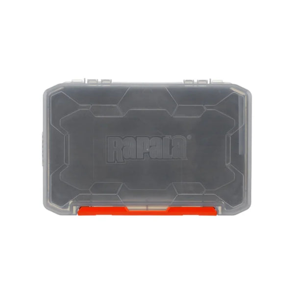 3600 / Smoke Grey | Rapala Rapstack Open Foam Tackle Box Image Showing Top View, With Lid Closed.