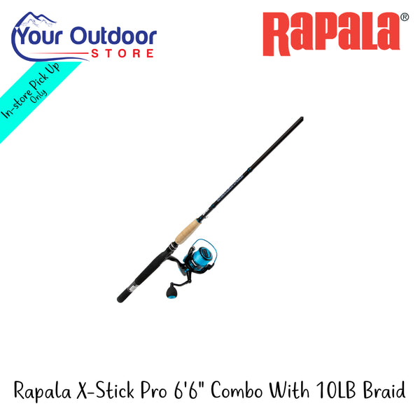 Black / Blue | Rapala X Stick Pro 6'6'' Combo With 10lb Braid | Hero Image Showing All Logos And Titles.