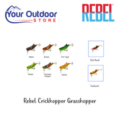 Rebel Crickhopper Grasshopper. Hero Image Showing Variants, Logos and Title.