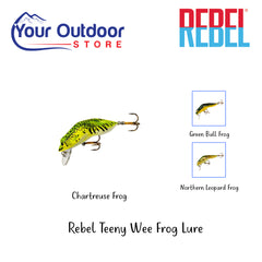 Rebel Teen Wee Frog Lure. Hero Image Showing Variants, Logos and Title. 