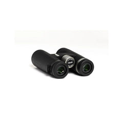 Ridgeline Binos 10x42 Black | Flat, Angled View Showing  Lenses And Focus Knob.