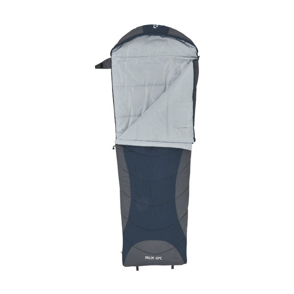 Blue / Grey | Roman Palm -10 Deg Sleeping Bag Image Showing Internal Lining, With Zipper Half Open.