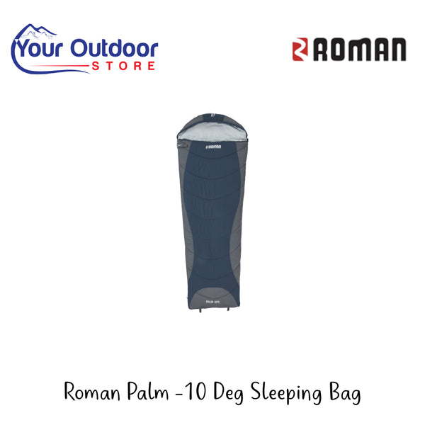Roman Palm -10 Deg Sleeping Bag | Hero Image Showing All Logos And Titles.
