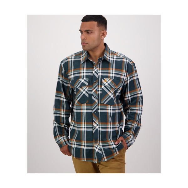 Deep Green | Swanndri Men's Egmont Full Button Flannelette Shirt Image Showing No Logos Or Titles.