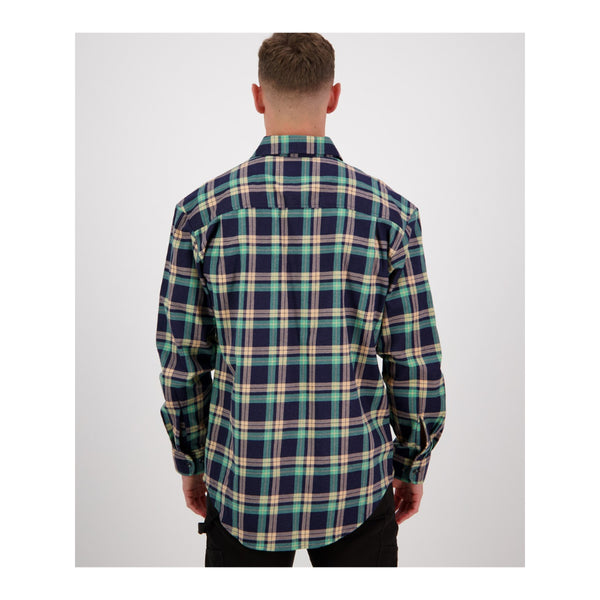 Fern | Swanndri Men's Egmont Full Button Flannelette Shirt Image Showing Back View.