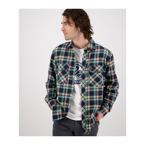 Fern | Swanndri Men's Egmont Full Button Flannelette Shirt Image Showing Front View, Buttons Open