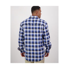 Mid Blue | Swanndri Mens Egmont Full Button Flannelette Shirt Image Showing Back View.
