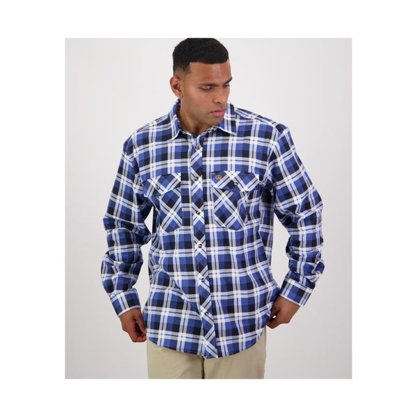 Mid Blue | Swanndri Men's Egmont Full Button Flannelette Shirt Image Showing No Logos Or Titles.